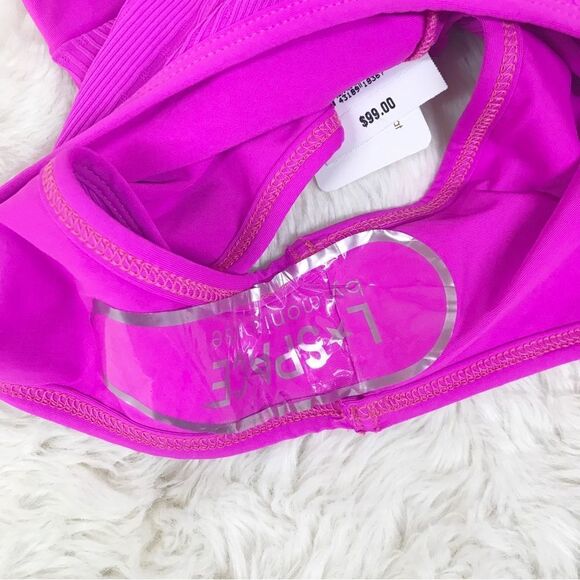 L*SPACE Frenchi Bottom Bitsy Cut High Waist Bikini Ribbed Fuchsia Pink Large New - Picture 10 of 10